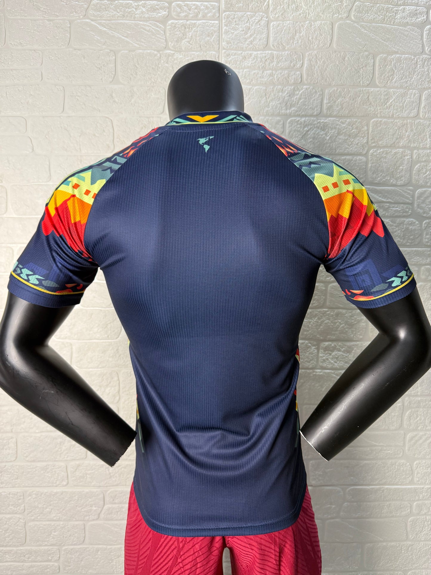 2025/26 Club América Training Player Version Jersey - Dark Navy Blue Body Multicolour Aztec Zigzag Graphic Upper Chest - Gold Three Stripes - Club América Crest - Caliente Principal Sponsor