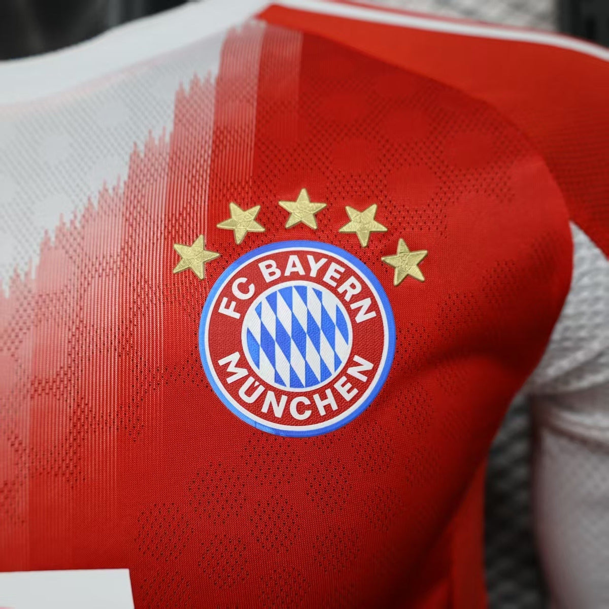 2025/26 Bayern Munich Home Long Sleeve Player Version Jersey - Red Body White Jagged Side Panels - Long Sleeve - FC Bayern Crest - Deutsche Telekom T Logo White