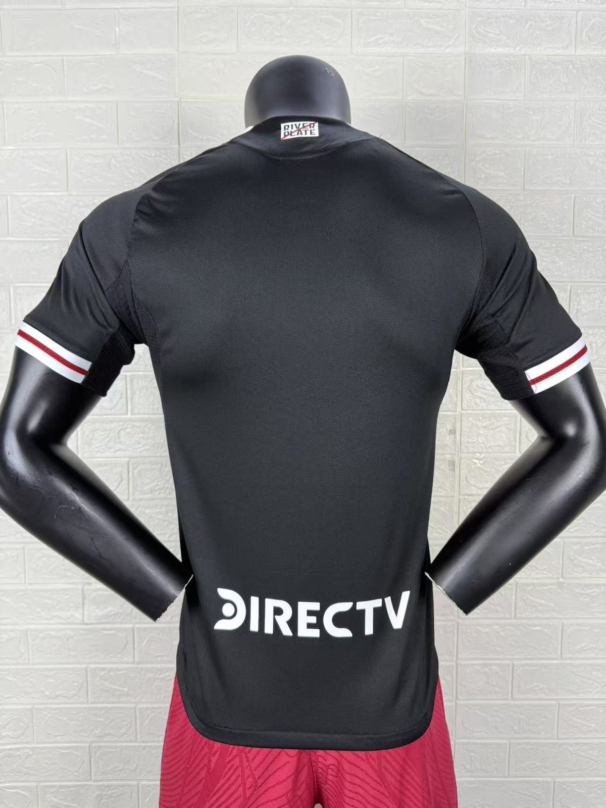 2025/26 River Plate Away Player Version Jersey -  Black Red Vertical Wide Stripe - White Red Striped V-Neck Collar - Betano White Sponsor