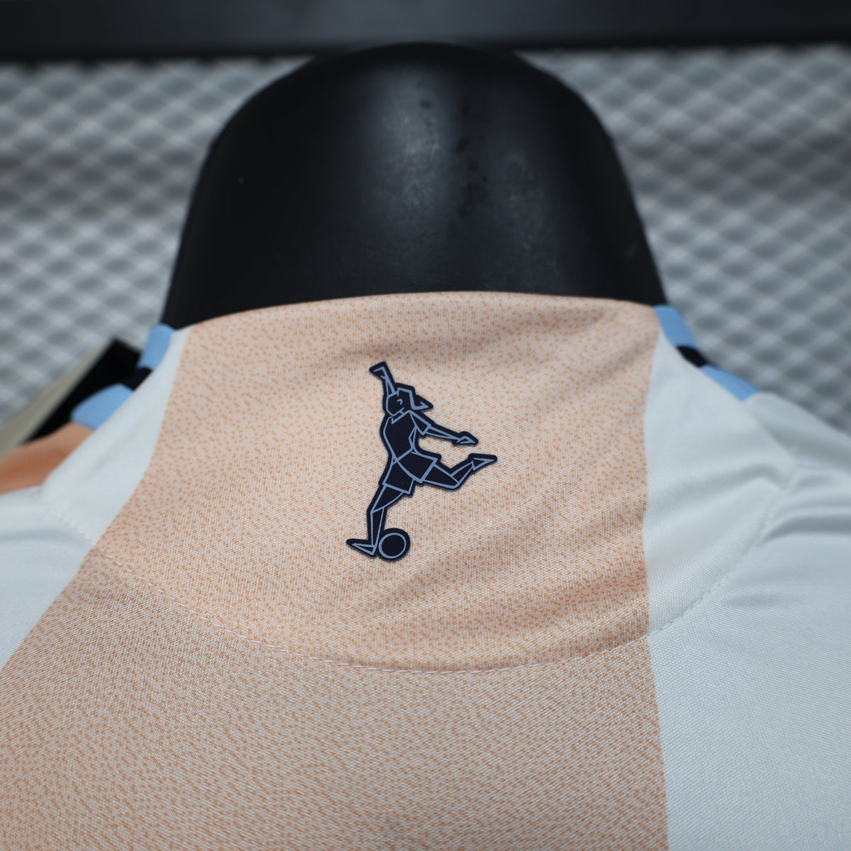 2025/26 Spain Pre-Match Player Version Jersey -White Body - Desert Tan Apricot & Light Blue-Grey Diagonal Colour Block Panels - Dark Navy Crew Neck Collar - RFEF Crest