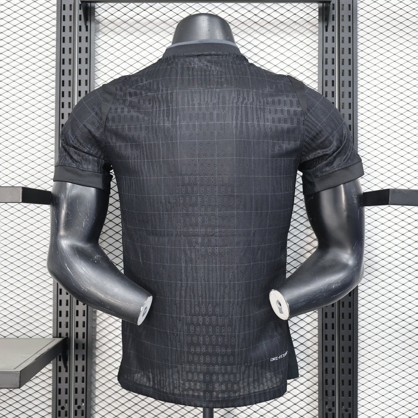 2025/26 Tottenham Hotspur Away Player Version Jersey -  All-Black Body - Black-on-Black Tonal Grid Diamond Check Texture - White Nike Swoosh - White Spurs Cockerel Crest