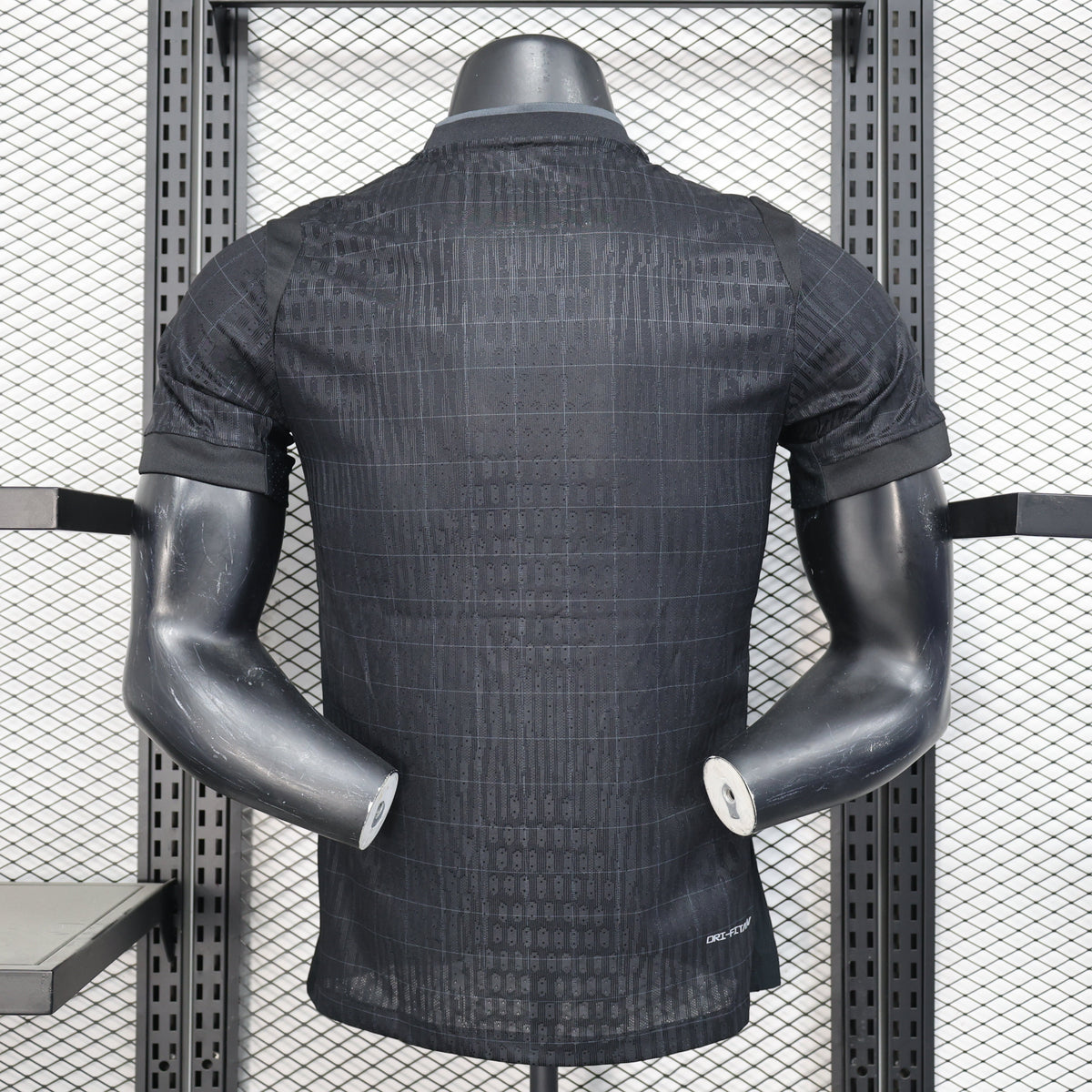 2025/26 Tottenham Hotspur Away Player Version Jersey - All-Black Body - Black-on-Black Tonal Grid Diamond Check Texture - White Nike Swoosh - White Spurs Cockerel Crest