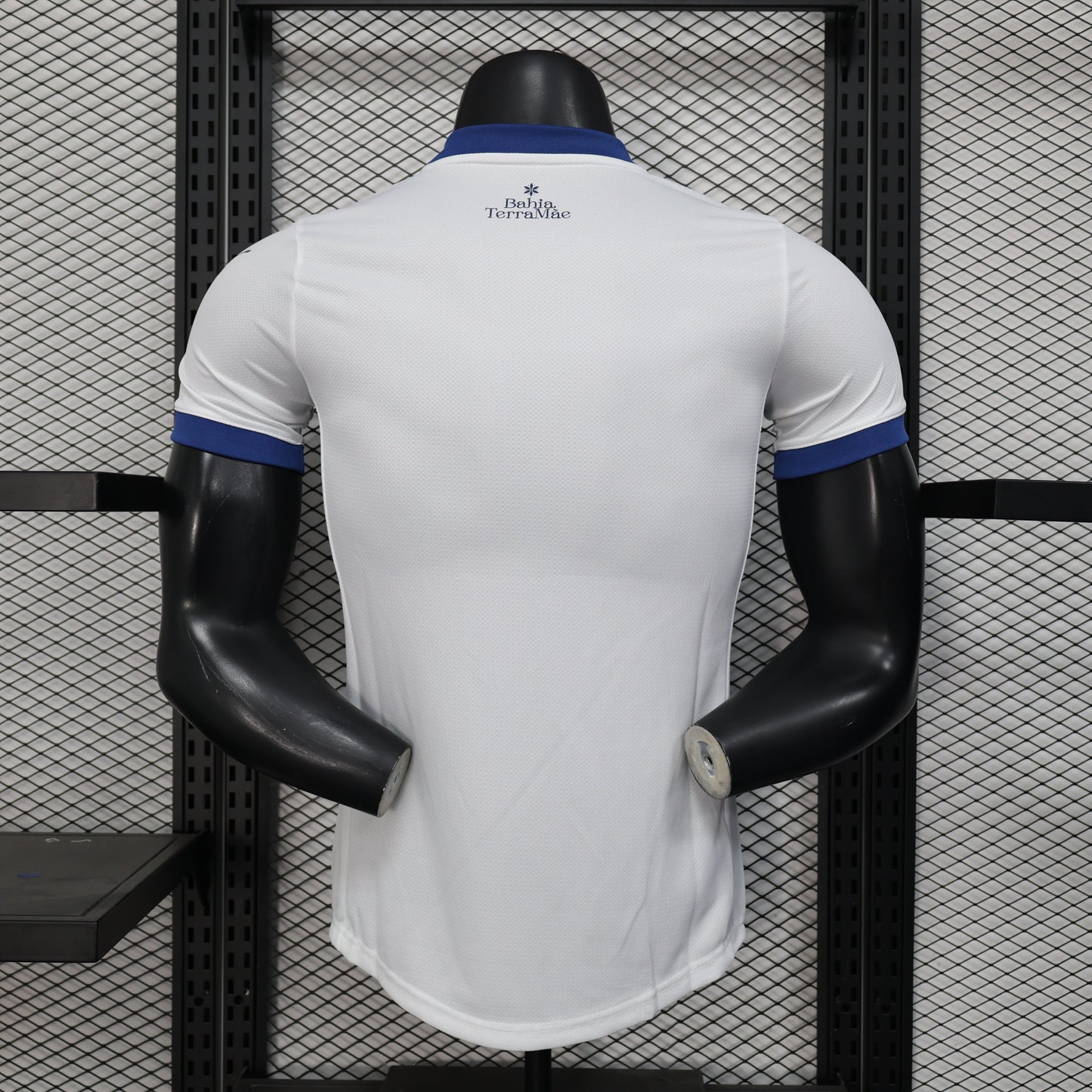 2025/26 Bahia Home Player Version Jersey -  White Body - Dark Navy Blue V-Neck Collar & Sleeve Cuffs - Black Puma Logo - Bahia Crest Three Gold Stars - Clean Chest