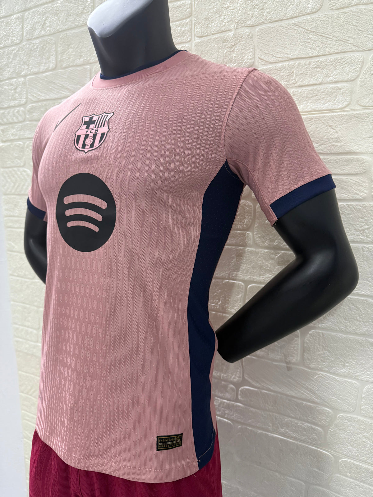 2025/26 FC Barcelona Third Player Version Jersey - Pink Body - Dri-FIT ADV - Pink Crew Neck Navy Blue Trim - Navy Blue Sleeve Cuffs - Black Nike Swoosh - FCB Pink Monochrome Crest - Spotify Black Sponsor