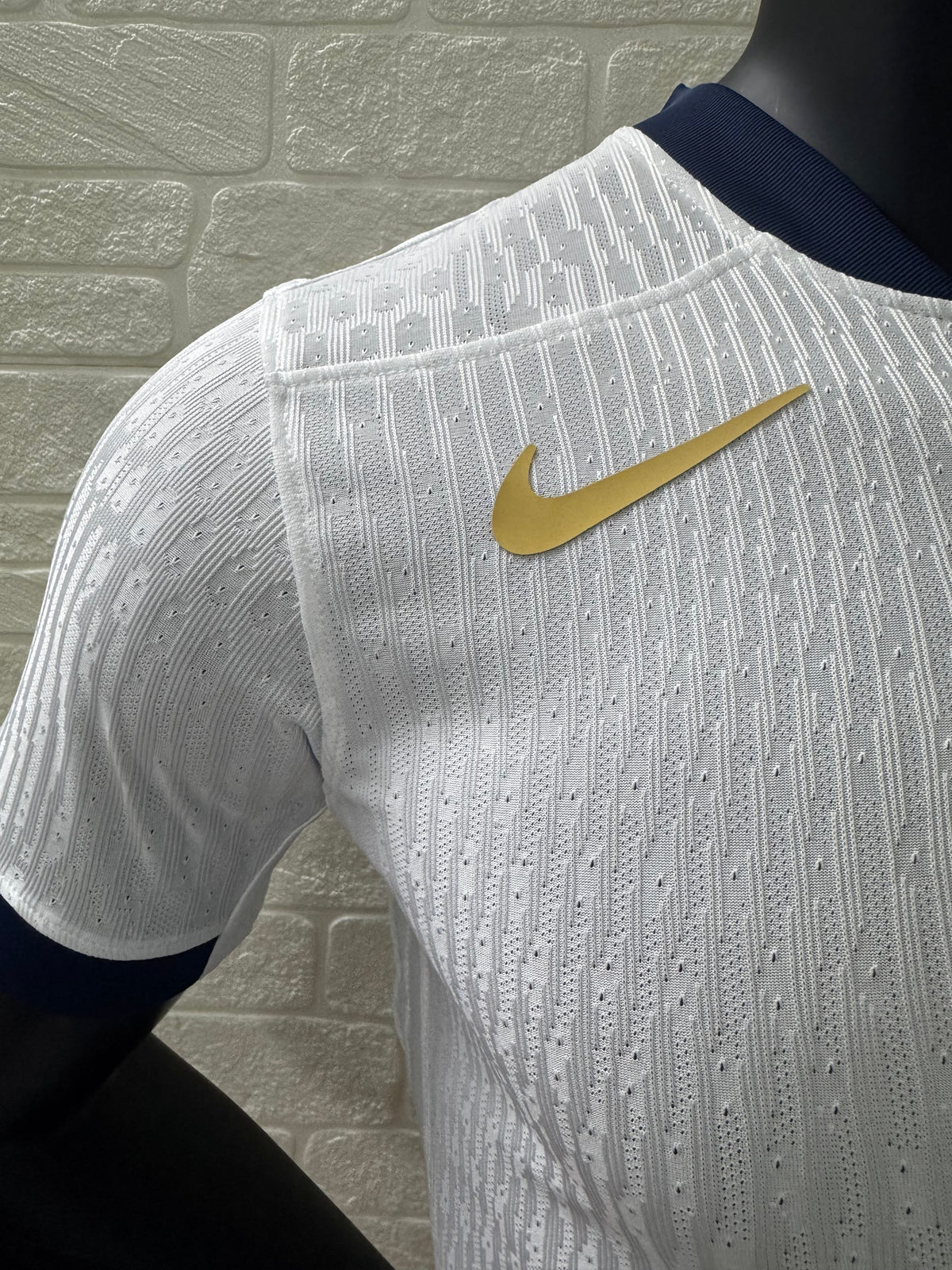 2025/26 FC Barcelona Special Edition Player Version Jersey - White Body Gold Details - Nike Dri-FIT ADV - Navy Blue Crew Neck & Cuffs - Gold Nike Swoosh - FCB Crest - Spotify Gold Sponsor