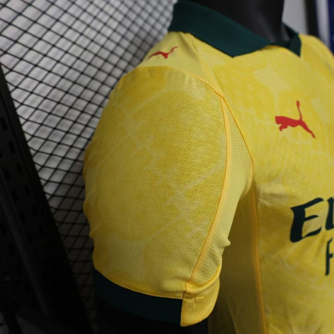 2025/26 AC Milan Third Away Player Version Jersey - Yellow Green - Emirates - AC Milan Shadow Pattern