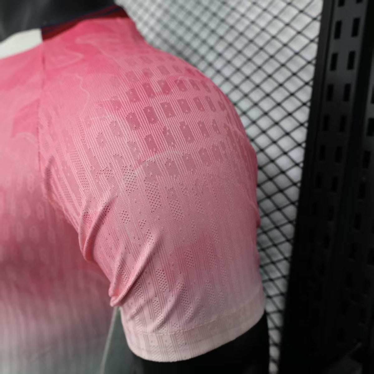 2025/26 Bayer Leverkusen Away Player Version Jersey - Pink-to-White Gradient - New Balance - Crew Neck Dark Red Trim - Bayer Leverkusen Crest - Barmenia Gothaer Principal Sponsor
