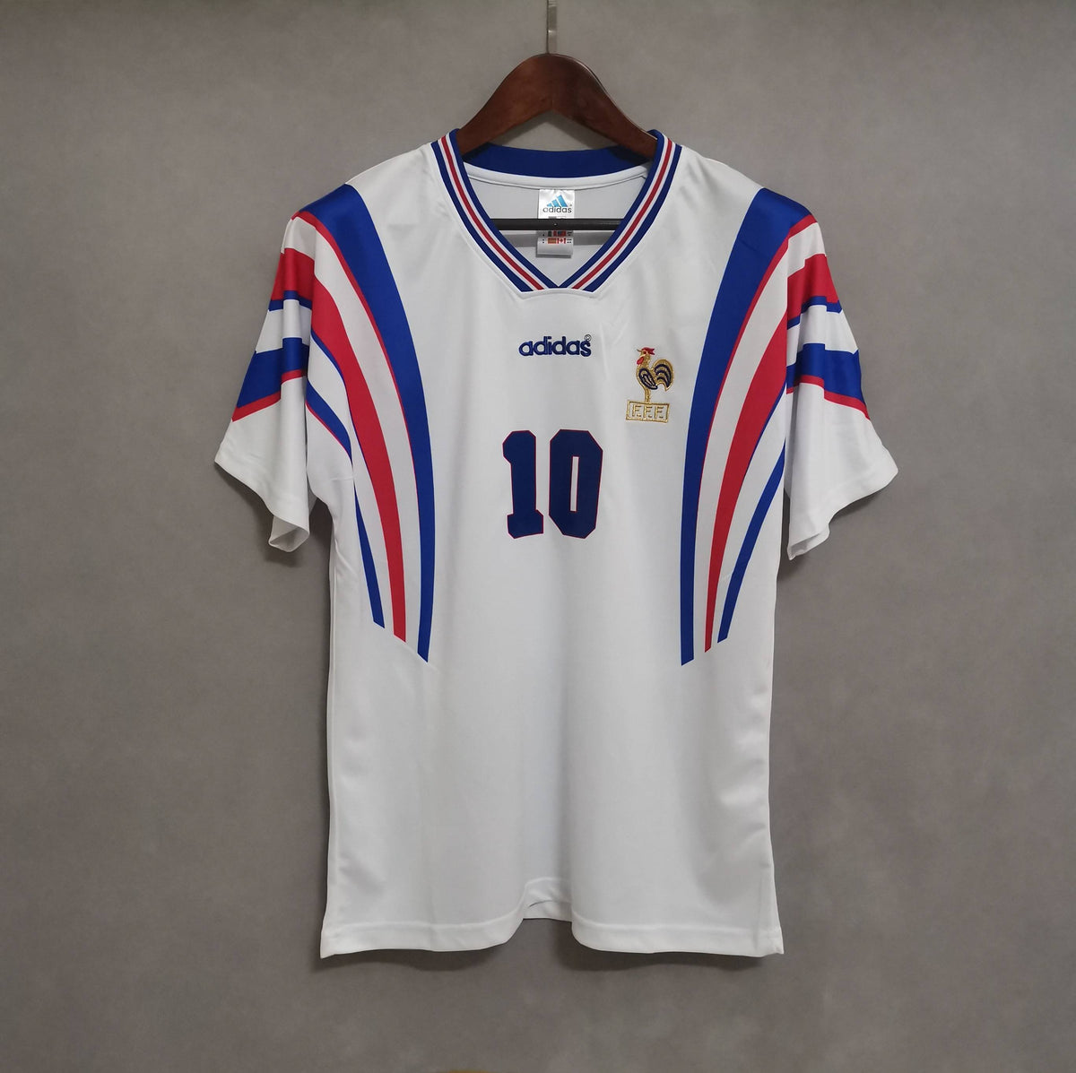 France 1996 Away Retro Jersey #10 – Euro 96 Adidas White Tricolour Stripe Kit | Zidane Era Les Bleus