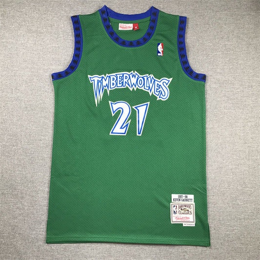Men's Minnesota Timberwolves Kevin Garnett #21 Green Hardwood Classics Swingman Jerseys
