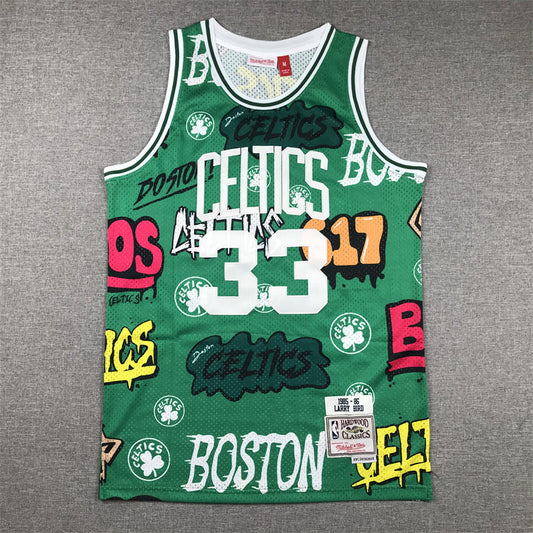 Men's Boston Celtics Larry Bird #33 Green Swingman Graffiti Edition Jerseys