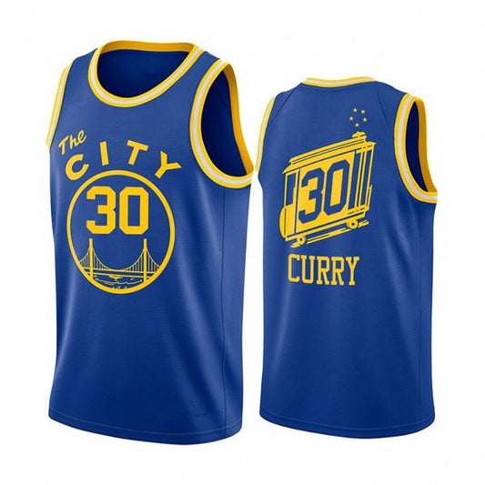 Stephen Curry #30 Golden State Warriors Royal Blue "The City" Classic Edition San Francisco Cable Car Back Print Bay Bridge Badge Swingman Jersey - Men's & Youth
