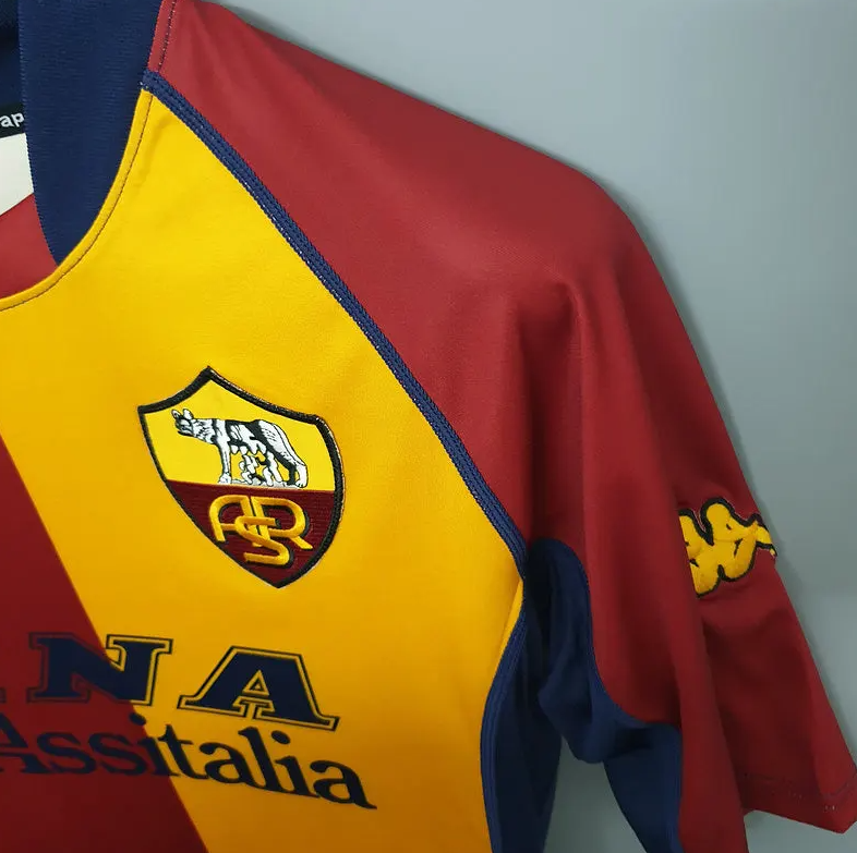 AS Roma 2000-01 Home Jersey – Red & Gold Kappa INA Assitalia Retro Serie A Scudetto Football Shirt | Totti Batistuta Cafu Nakata