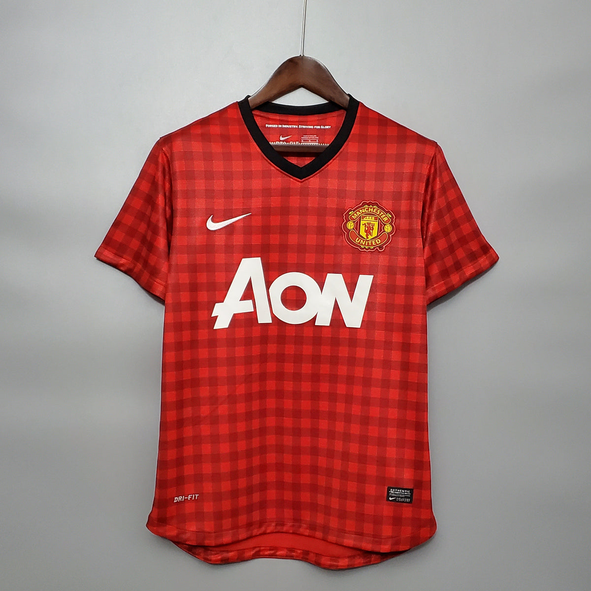 Manchester United 2012-13 Home Jersey – Red Nike AON Checkerboard Retro Football Shirt | Sir Alex Ferguson Last Season