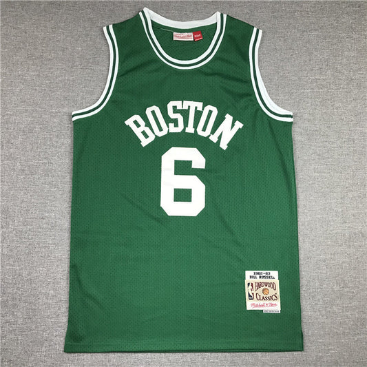 Men's Boston Celtics Bill Russell #6 Kelly Green Hardwood Classics Authentic Jerseys