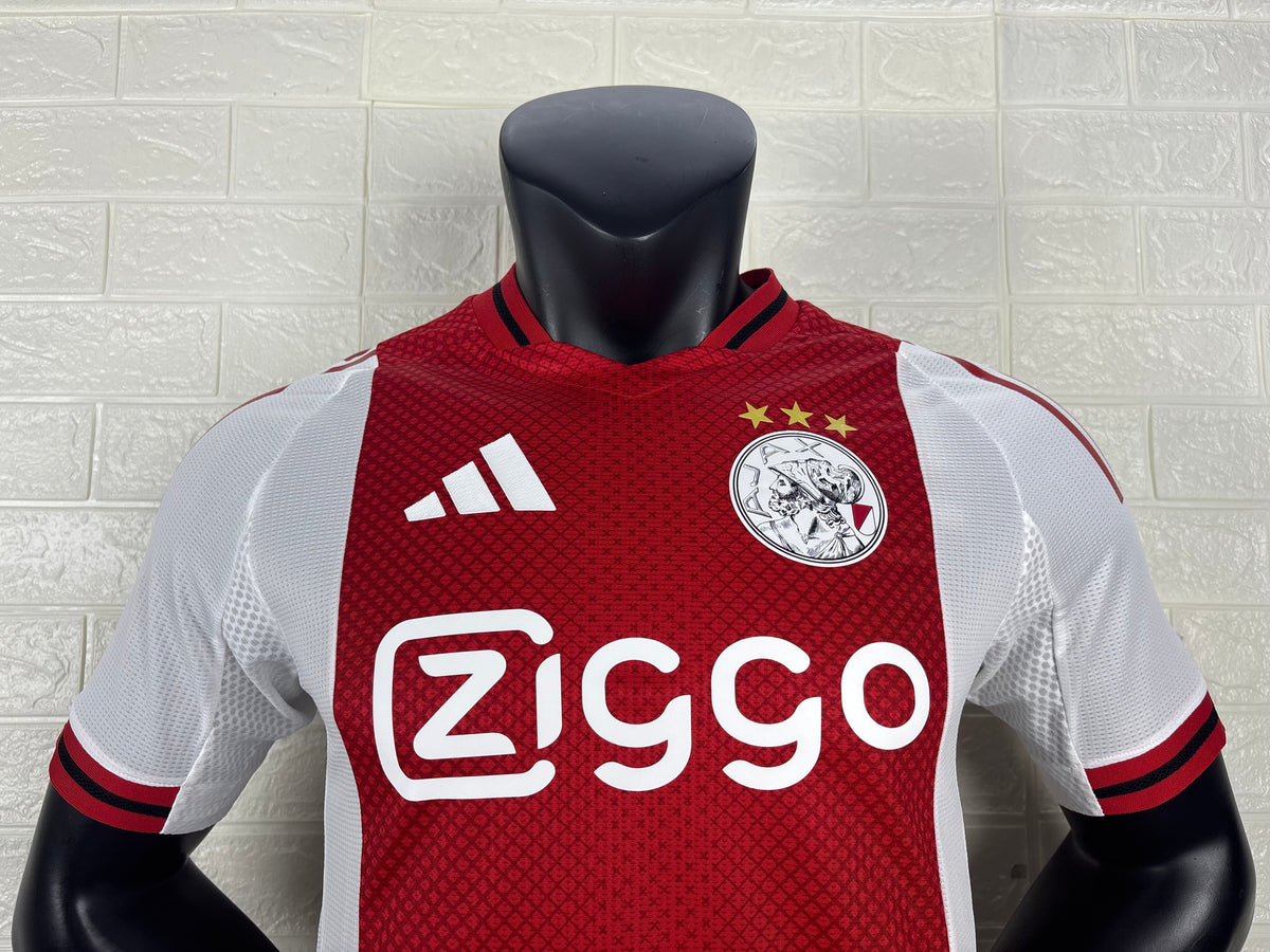 2025/26 Ajax Home Player Version Jersey - Red White - Ziggo - Diamond Texture - Four Gold Stars