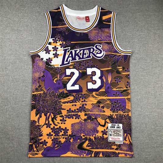 Men's Los Angeles Lakers LeBron James #23 Year of Rabbit Edition Hardwood Classics Swingman Jerseys