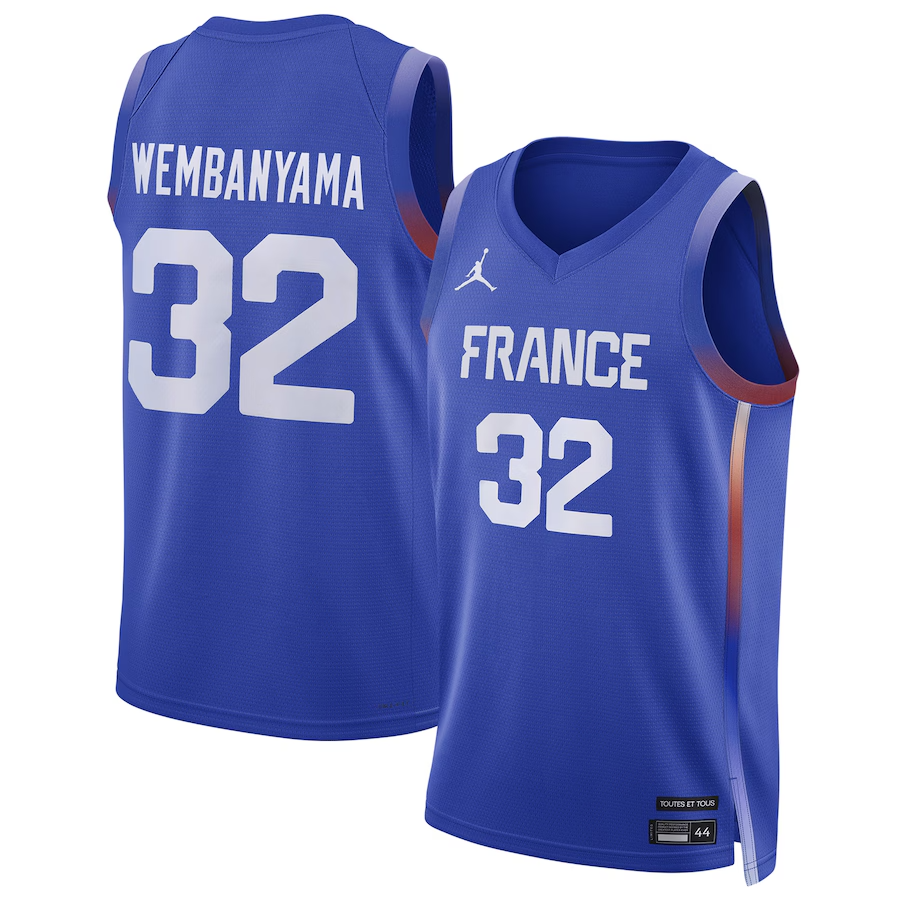 Victor Wembanyama #32 Team France Jordan Brand Royal Blue 2024 Paris Olympics Basketball Jersey